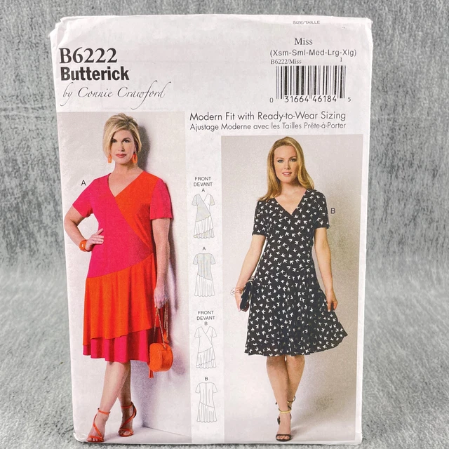 Butterick 6222 Loose Fitting Dress w V Neck Short Sleeves Misses XS XL Pattern