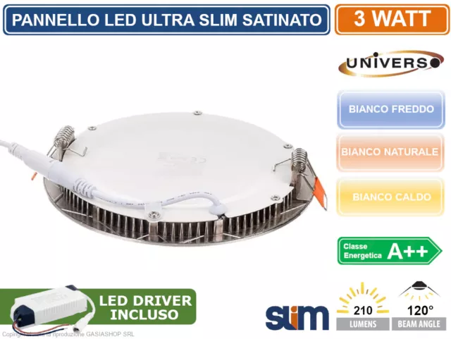 Pannello Faretto Led Ultra Slim Circolare Acciaio Satinato Incasso 3W 6W 12W 18W 3