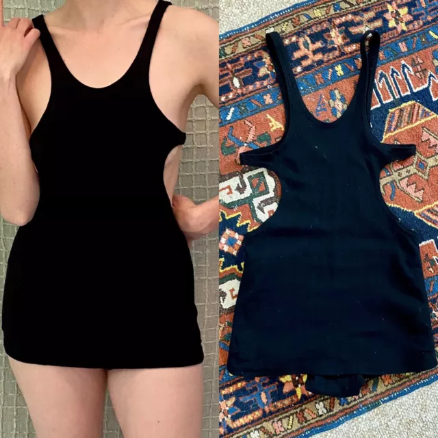 Vintage 30s Black Wool Flapper One Piece Swimsuit Swimaway NRA Label size M