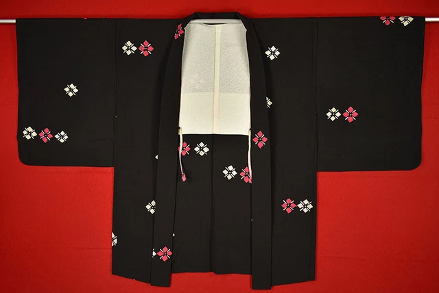 Vintage Japanese Kimono Silk Antique BORO Black HAORI Kusakizome Dyed/B222/530