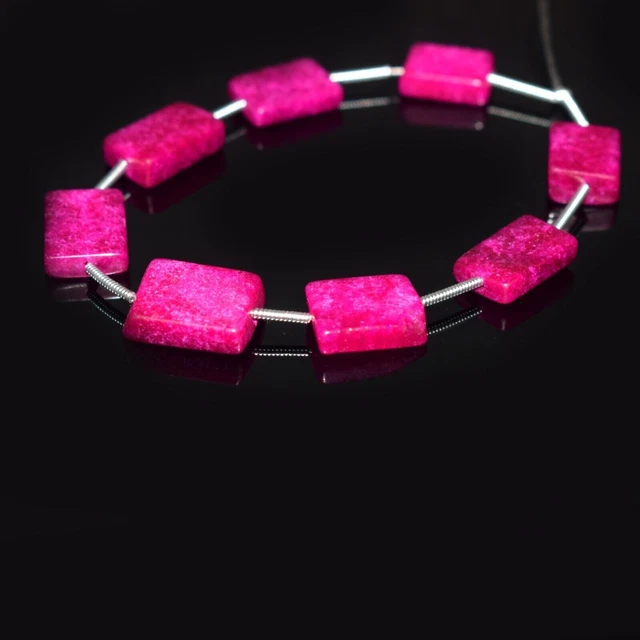 Beautiful Pink Ruby Plain Rectangle Shape Loose Gemstone Beads 6" For Jewelry