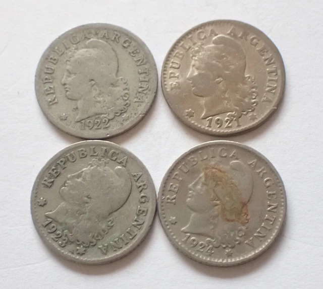 ARGENTINA 1921,1922,1923, & 1924 5 Centavos Coins ~4 Coins~
