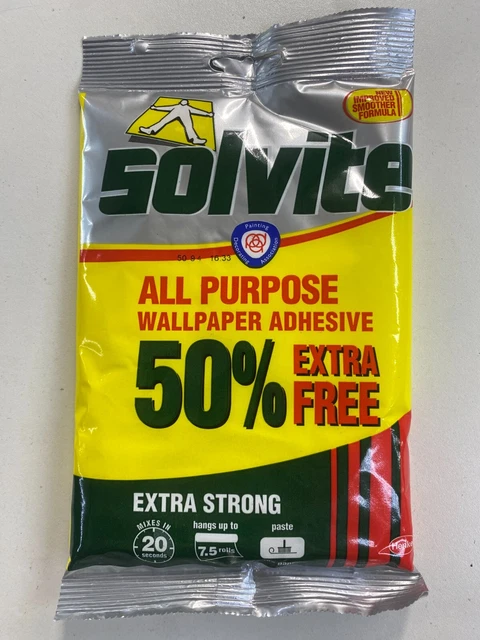 SOLVITE PASTA ADESIVA CARTA DA PARATI PER VENDITA AL DETTAGLIO EXTRA RESISTENTE 7,5 ROTOLI 138g