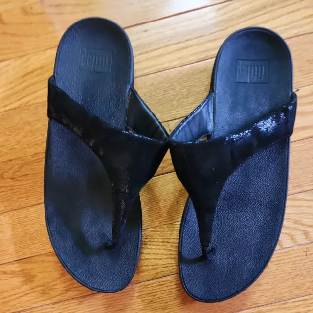 FitFlop Lulu  Women's Sz 10 Black Wedge Thong Sandals