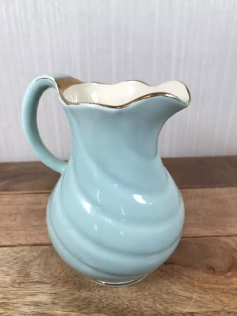 Vintage  S. Fieldings Crown Devon Turquoise & Cream Jug  15cm high