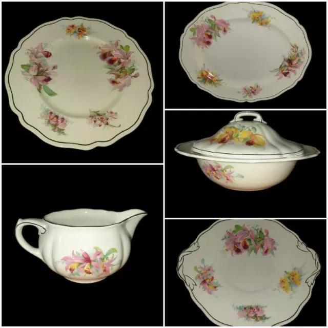 Royal Doulton "ORCHID' Platter* Cake Plate *Gravy Jug "Veg Tureen"Dinner Plate