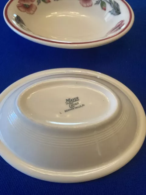 2 VINTAGE MAYER RESTURANT WARE CHINA BOWLS BEAVER FALLS, PA. PINK POPPY Bowls 3