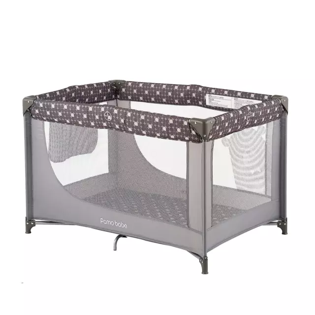 Pamo Babe Portable Crib Baby Playpen with Mattress and Carry Bag (Grey) Grey