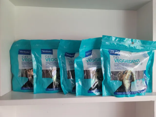 5 Packs Virbac CET Veggiedent FR3SH Tartar Control Chews for Med Dogs Pack of 30