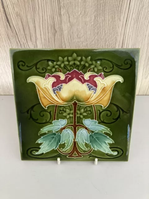 Scarce Art Nouveau Pressed Majolica Rhodes Tile 6" x 6"  C.1908