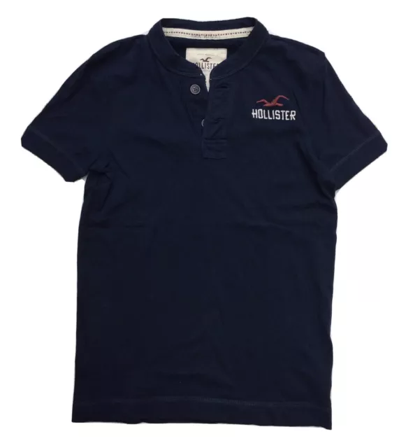 HOLLISTER BLUE HENLEY Embroidered Logo Short Sleeve T Shirt Size S