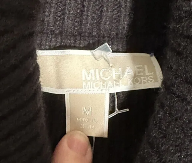 MICHAEL KORS Black Fringed Merino Wool & Cashmere Turtleneck Sweater Sz M 3