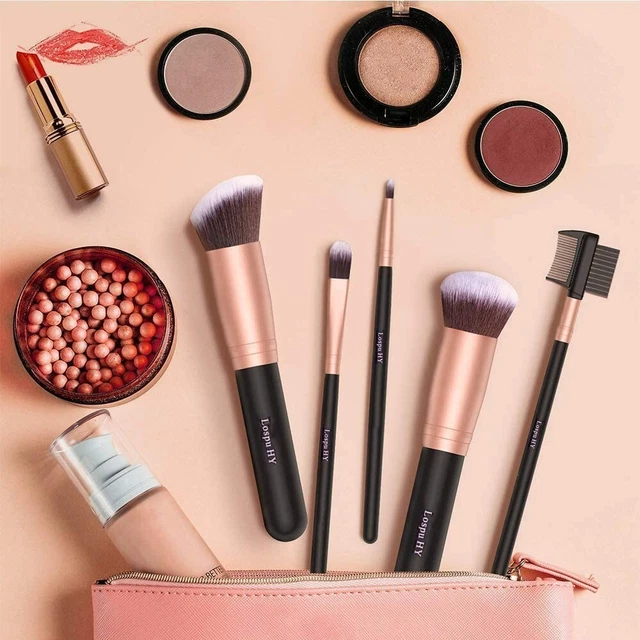 [18 PEZZI] Pennelli Trucco Rosa Set Viso e Occhi per Fondotinta Correttori  5