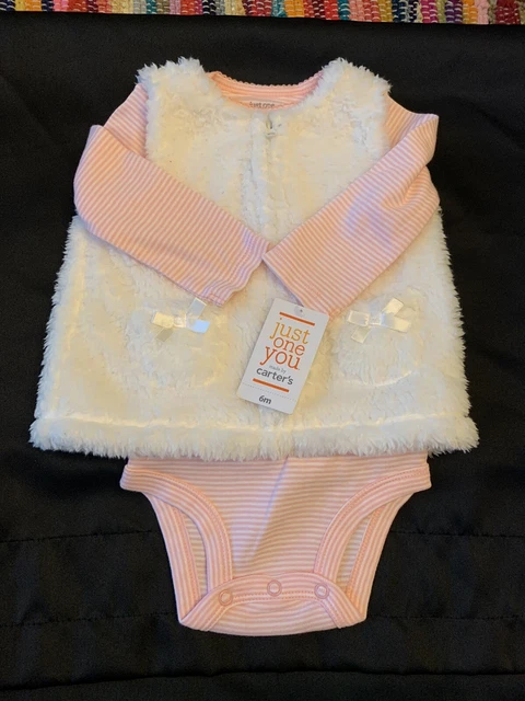 Carters Baby Girl 6m 2 Piece Outfit  Long Sleeve Bodysuit with Faux Fur Vest NWT