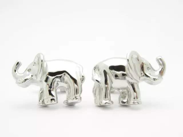 Platinum Sterling Silver Custom Hand Made 3D Elephant Design Cufflinks Gift