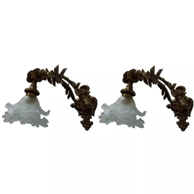 Pair Antique Patina Replica Brass French Empire Wall Sconces Light Fixtures