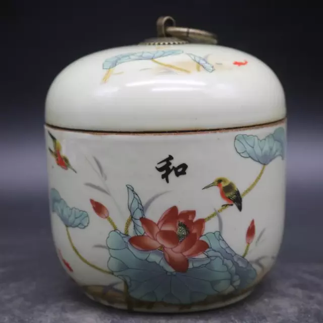 Chinese Porcelain Qing Tongzhi Famille Rose Flowers Birds Tea Caddies 4.72 Inch