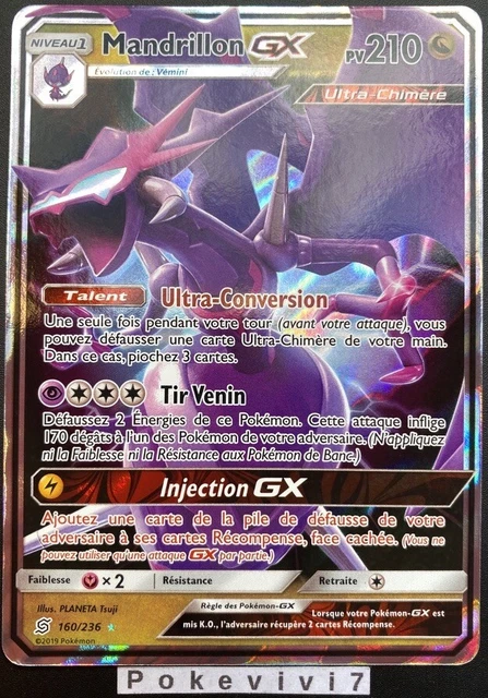 Carte Pokémon Mandrillon Et Engloutyran GX - Escouade Ultra-Chimère - Full Art Rainbow - Comme Neuf