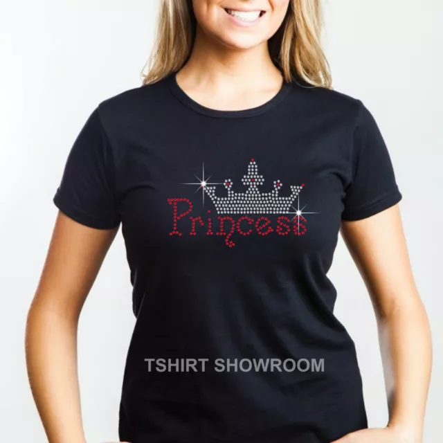 Princess Tiara Crown Crystal Rhinestone / Diamante Embellished Ladies T shirt