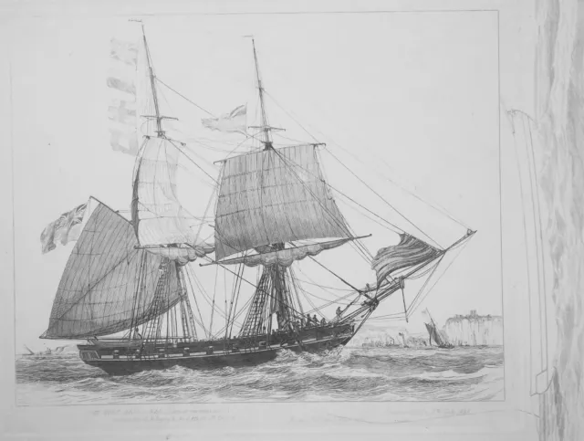 HMS WOLF Sloop of Royal Navy off Dover - 1830 Etching Print by E.W. Cooke