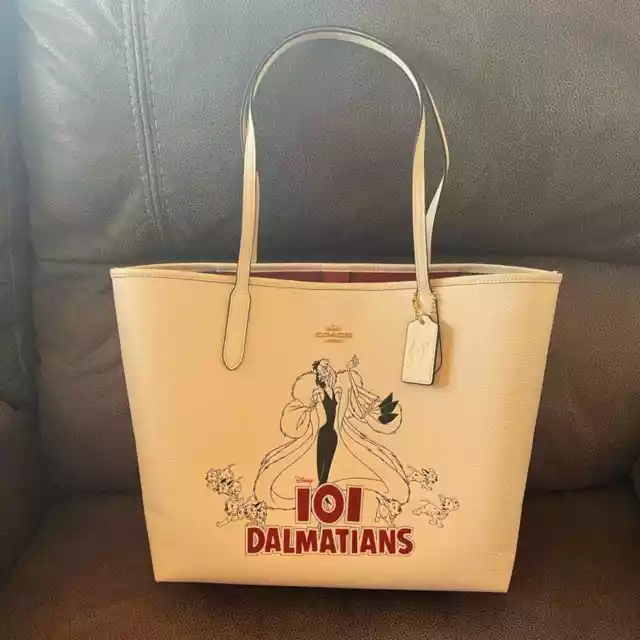 NWT Disney X Coach City Tote With Signature Canvas Interior And Cruella Motif