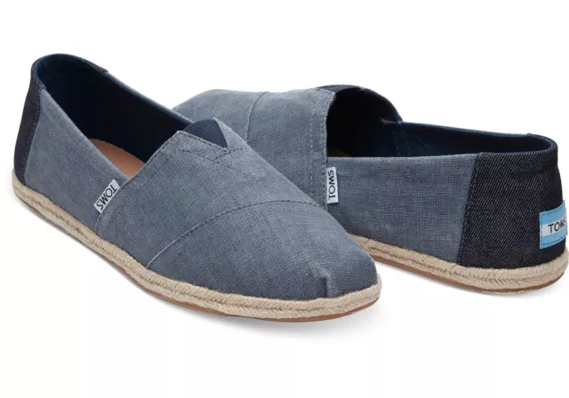 TOMS CANVAS CLASSIC Black Linen Shoes UK 8 Rope Sole Slip On