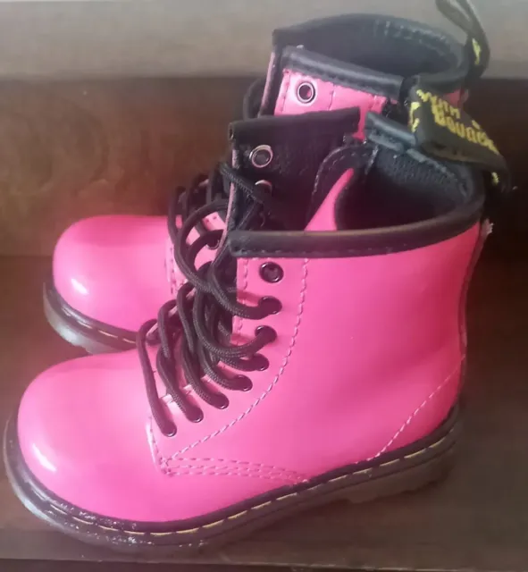 DOC MARTENS 1460 HOT PINK Patent Leather Combat Lace Up Zip Boots ...