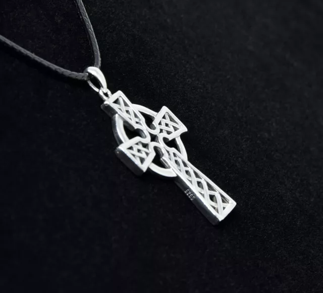.925 STERLING SILVER Celtic Cross Pendant Necklace W/Adjustable Nylon ...