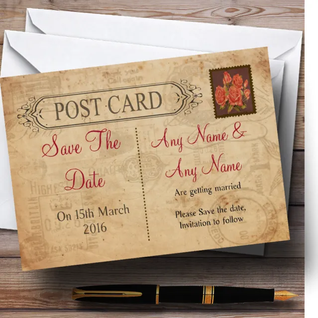 Postkarte rustikale Rose Stempel personalisierte Hochzeit Save the Date Karten