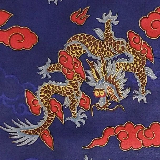 Oriental DRAGON DRAGONS Fabric Blue Red Metallic HOFFMAN INTL Cotton BY THE YARD