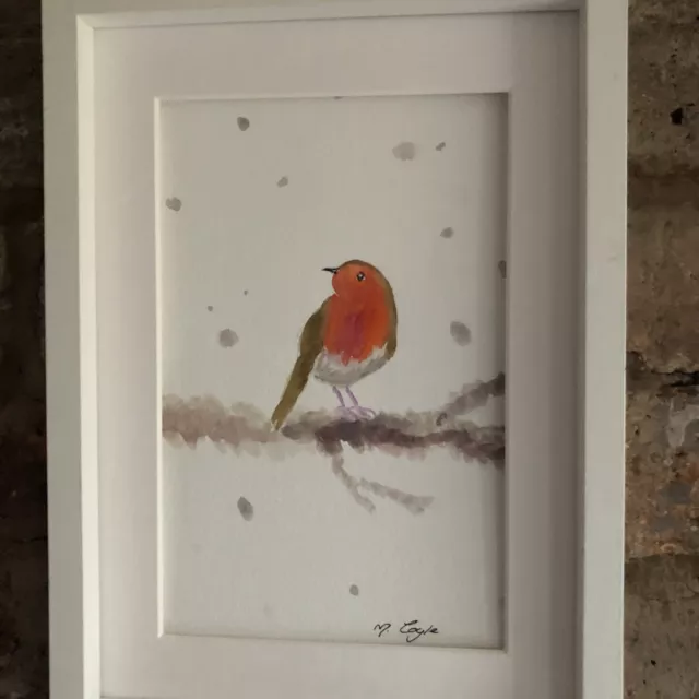 Robin In The Snow, Watercolour, Original Signed Art, Christmas, Gift