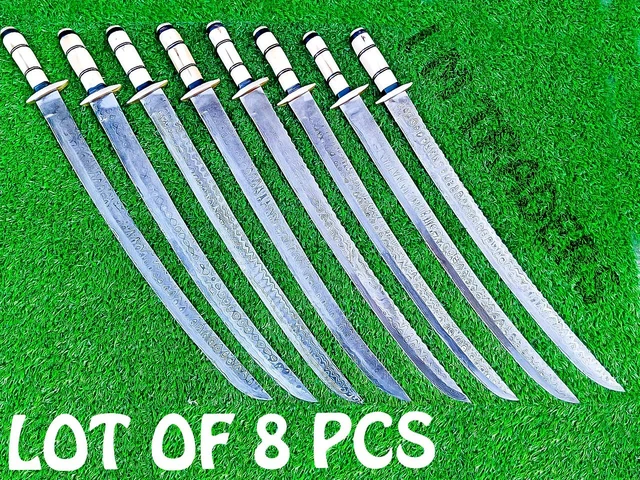 LOT OF 8 Custom Hand Forged Damascus Steel Outdoor Viking Sword Medieval Sword