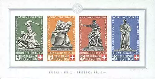 Schweiz Block 5 postfrisch ** MNH / gestempelt Pro Patria 1940