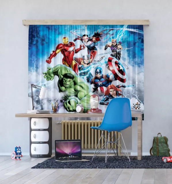 Par De Listo Hecho Marvel Cortinas Niños Dormitorio Vengadores Diseño 180x160cm