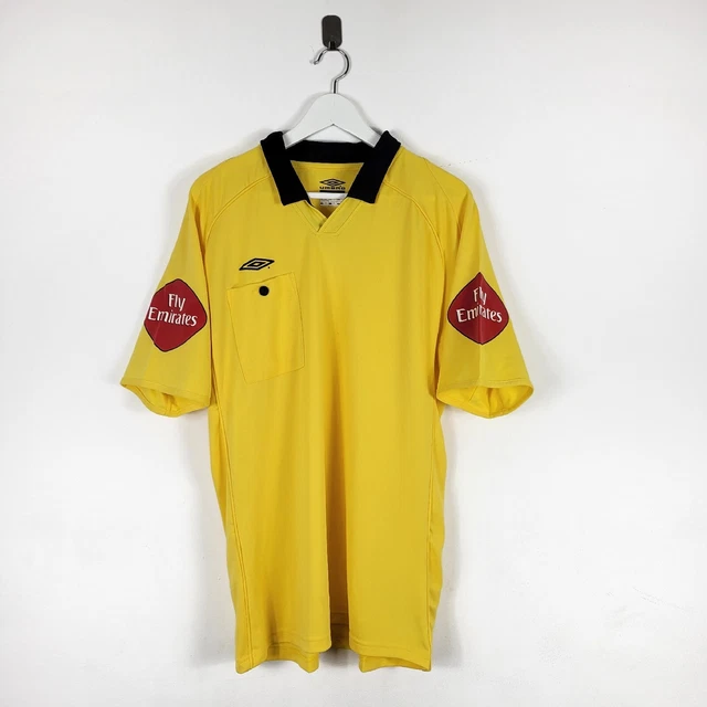 Mens Umbro Referee T-Shirt Jersey Yellow & Black Fly Emirates Logo Size Xl
