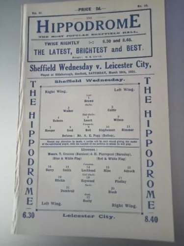 Sheffield Wednesday v Leicester City 1930-31