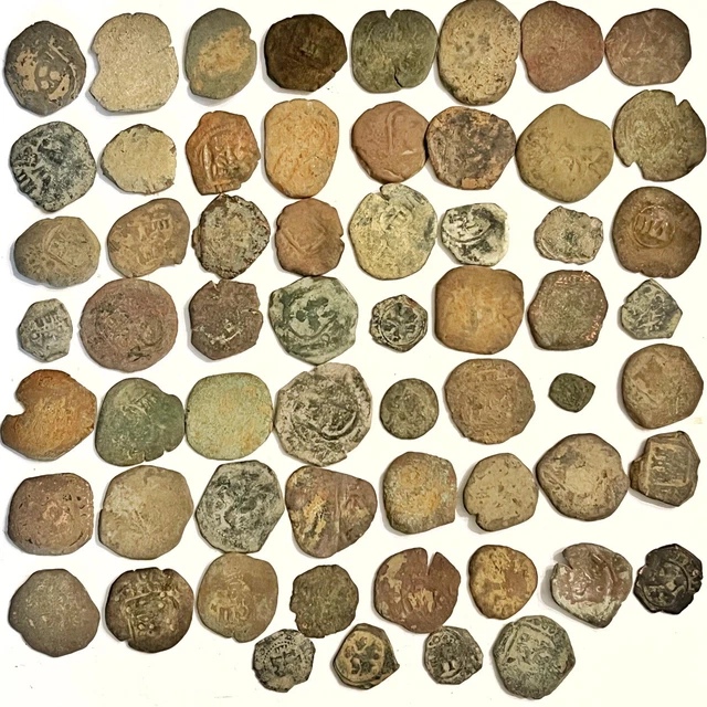60X AUTHENTIC 1600’S Spanish Coin Lot Copper Artifacts Pirate Style