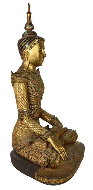 26" Vintage Hand Carved Made Wooden Asian Burmese Temple Buddha Statue Decor 9