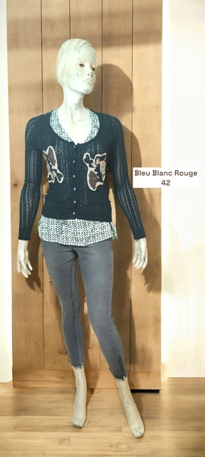 Pull C&A Rouge Et Blanc - Taille 40/XL - Velours - Manches Courtes - Neuf Avec étiquettes - Femme