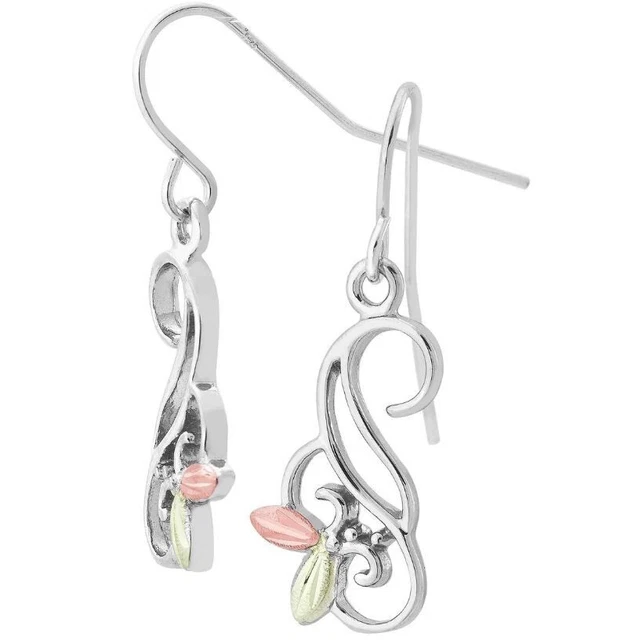 Landstrom's Black Hills Gold & Silver Freeform Earrings with Grapes and Leaves