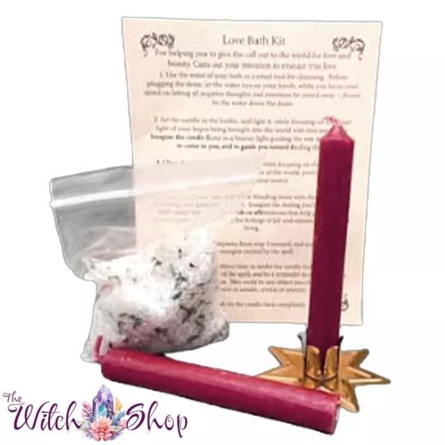 Bath Ritual Spell Kit ~ LOVE ~ Includes Candles, Holder, Salt & Instructions