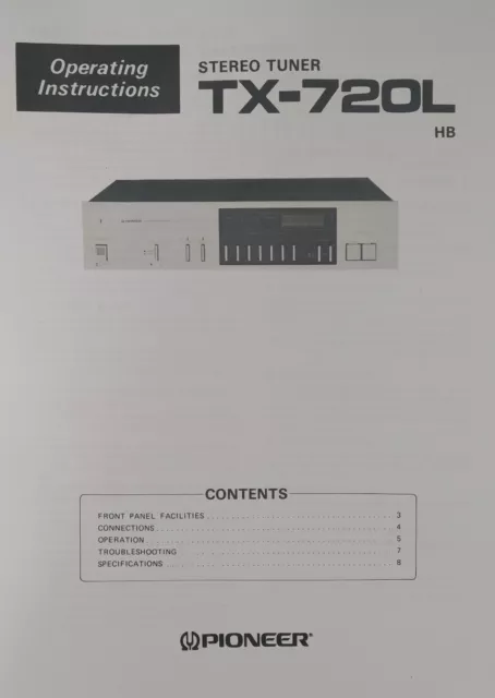 Pioneer TX-720L - FM AM LW Stereo Radio Tuner - Instruction - USER MANUAL