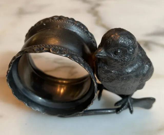 Large Antique Silverplate Bird On A Wishbone Napkin Ring Simpson Hall