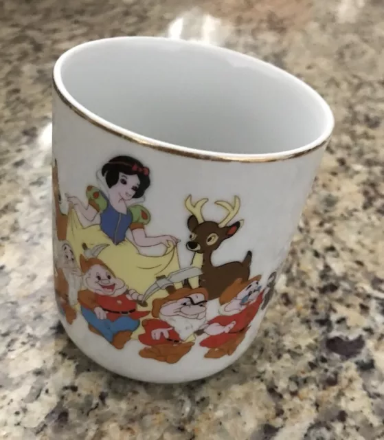 Vintage Snow White & Seven Dwarfs Mug Walt Disney Gold Trim Japan