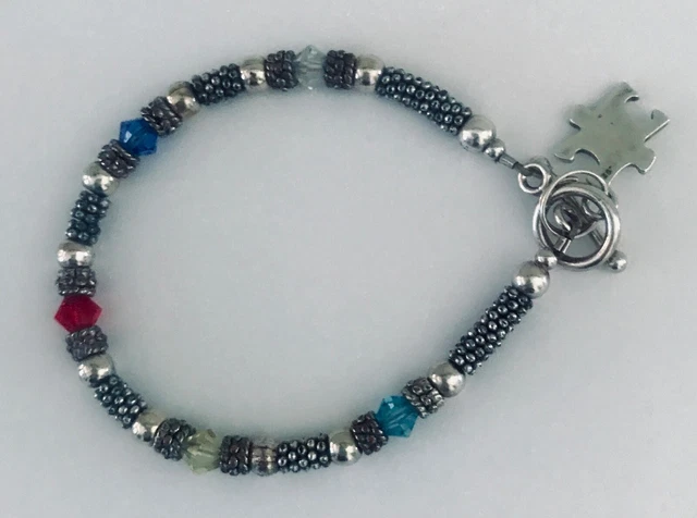 Autism Awareness Bracelet. Silver with Crystals made with Swarovski