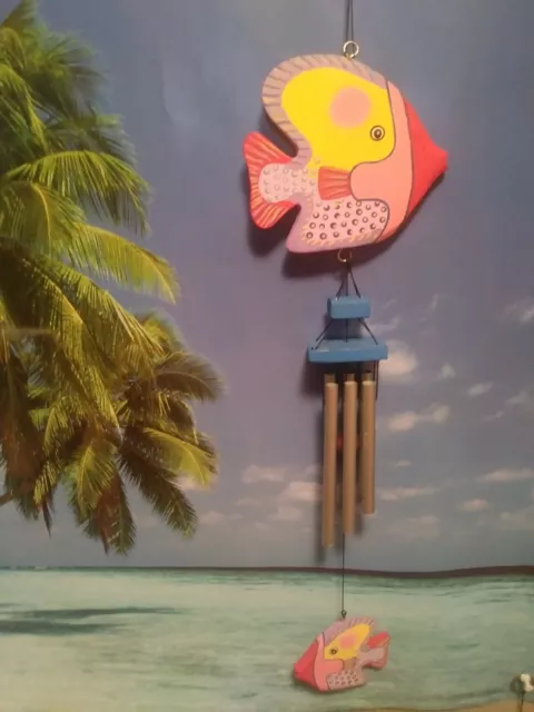 TROPICAL FISH WINDCHIMES!  Tropical Colors!  Hand Carved Wood!  Hand Painted!  