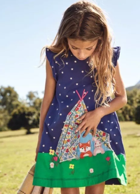 Mini Boden Lift The Flap Camping Stars Animals Appliqué Tunic Dress 6-7 Years