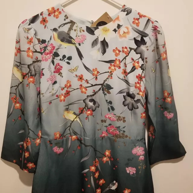 Oasis Green Tone Floral Bird Print Shift Dress Size  - US 4 3