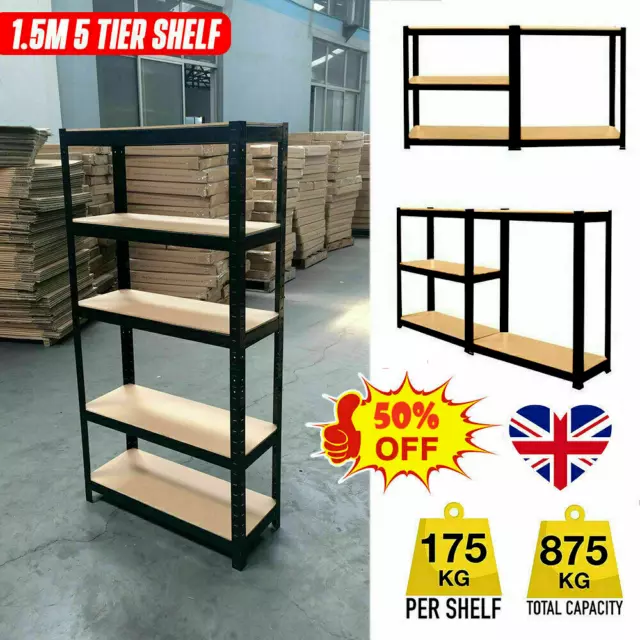 Garage Racking 5 Tier Shelving Unit Boltless Heavy Duty Metal Shelf Shed Storage