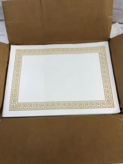 715896 Placemats-Greek Key Pattern-Paper-Gold/White-14 x 10-LOT OF 2-1000CT BOX